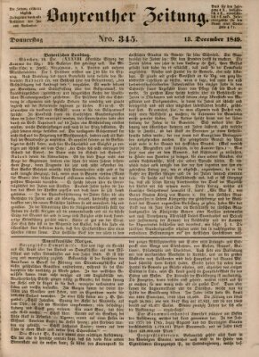 Bayreuther Zeitung Donnerstag 13. Dezember 1849