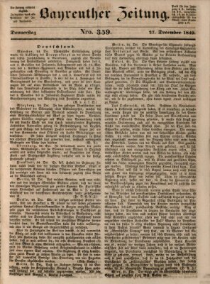 Bayreuther Zeitung Donnerstag 27. Dezember 1849