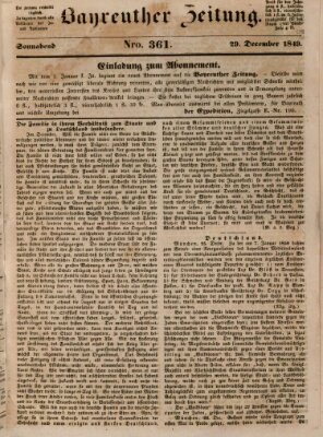 Bayreuther Zeitung Samstag 29. Dezember 1849