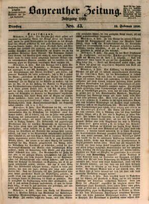 Bayreuther Zeitung Dienstag 12. Februar 1850