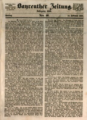 Bayreuther Zeitung Freitag 15. Februar 1850