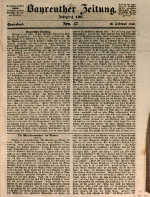 Bayreuther Zeitung Samstag 16. Februar 1850