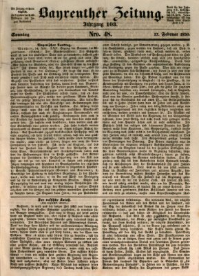 Bayreuther Zeitung Sonntag 17. Februar 1850