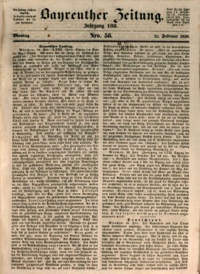 Bayreuther Zeitung Montag 25. Februar 1850