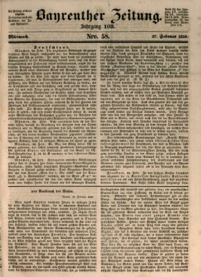 Bayreuther Zeitung Mittwoch 27. Februar 1850