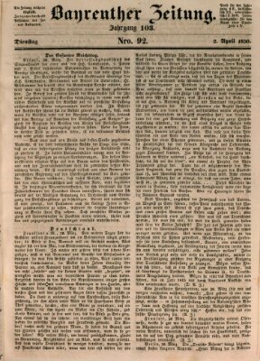 Bayreuther Zeitung Dienstag 2. April 1850