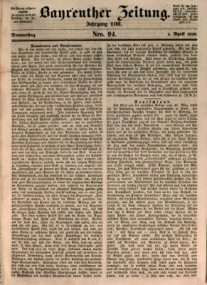 Bayreuther Zeitung Donnerstag 4. April 1850