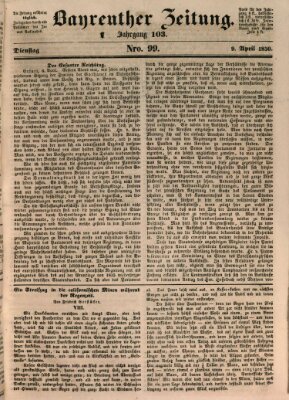 Bayreuther Zeitung Dienstag 9. April 1850