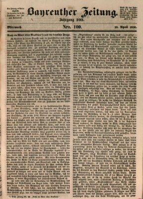 Bayreuther Zeitung Mittwoch 10. April 1850