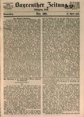 Bayreuther Zeitung Donnerstag 18. April 1850