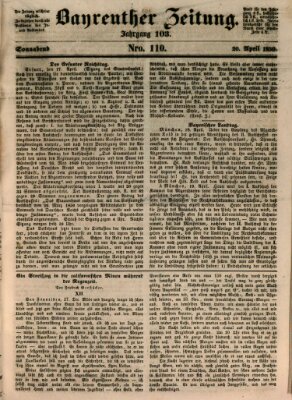 Bayreuther Zeitung Samstag 20. April 1850