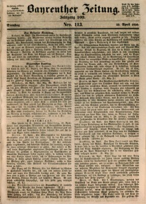 Bayreuther Zeitung Dienstag 23. April 1850