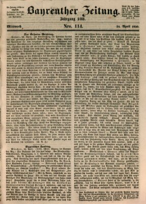 Bayreuther Zeitung Mittwoch 24. April 1850