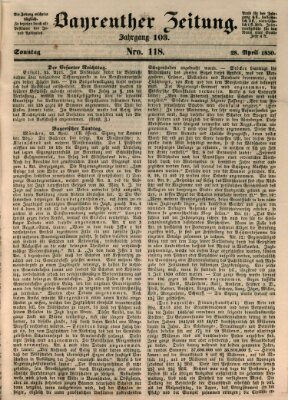 Bayreuther Zeitung Sonntag 28. April 1850