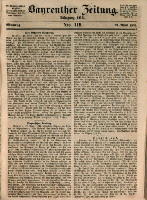 Bayreuther Zeitung Montag 29. April 1850