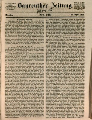 Bayreuther Zeitung Dienstag 30. April 1850