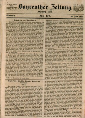 Bayreuther Zeitung Mittwoch 26. Juni 1850