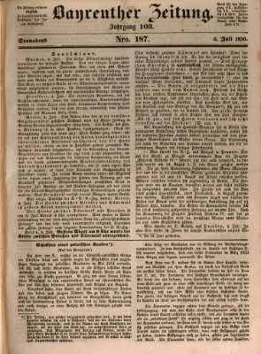 Bayreuther Zeitung Samstag 6. Juli 1850