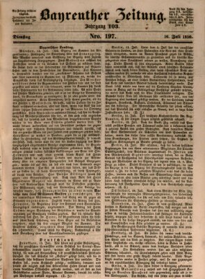 Bayreuther Zeitung Dienstag 16. Juli 1850