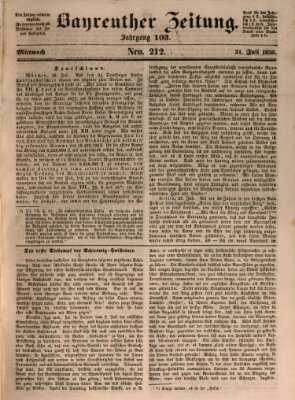 Bayreuther Zeitung Mittwoch 31. Juli 1850