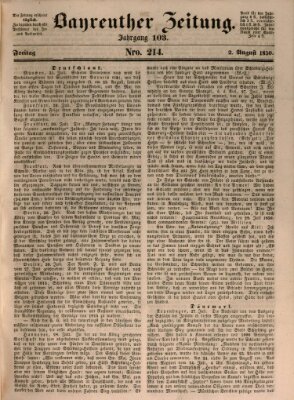 Bayreuther Zeitung Freitag 2. August 1850