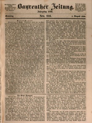 Bayreuther Zeitung Sonntag 4. August 1850