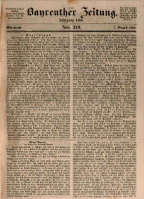 Bayreuther Zeitung Mittwoch 7. August 1850