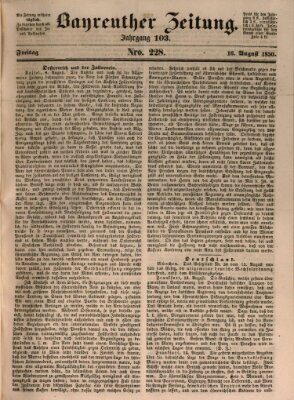 Bayreuther Zeitung Freitag 16. August 1850