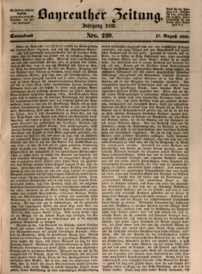 Bayreuther Zeitung Samstag 17. August 1850