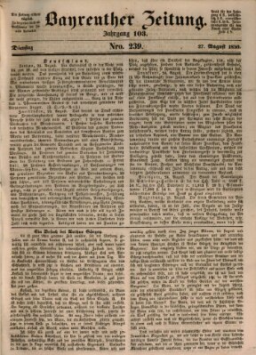 Bayreuther Zeitung Dienstag 27. August 1850