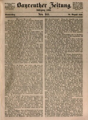 Bayreuther Zeitung Donnerstag 29. August 1850