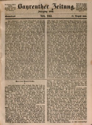 Bayreuther Zeitung Samstag 31. August 1850