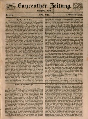 Bayreuther Zeitung Sonntag 1. September 1850