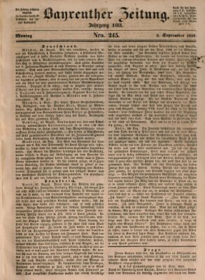 Bayreuther Zeitung Montag 2. September 1850