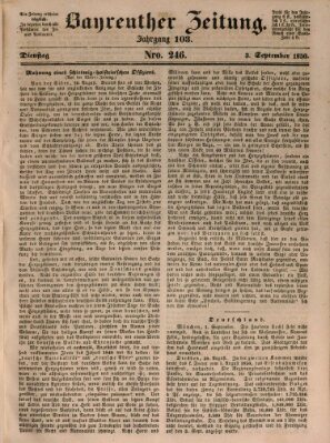 Bayreuther Zeitung Dienstag 3. September 1850