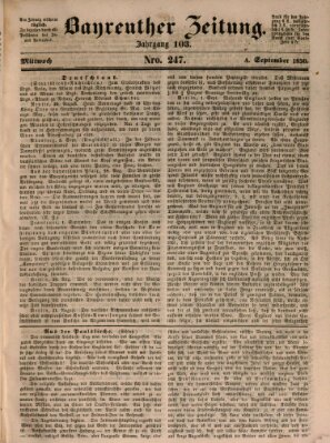 Bayreuther Zeitung Mittwoch 4. September 1850