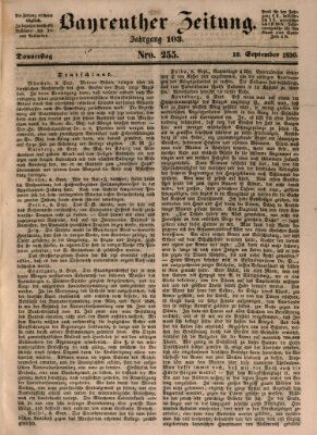 Bayreuther Zeitung Donnerstag 12. September 1850