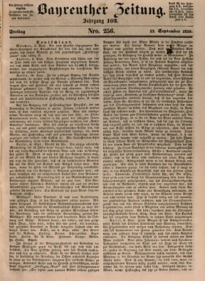 Bayreuther Zeitung Freitag 13. September 1850