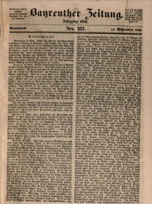 Bayreuther Zeitung Samstag 14. September 1850