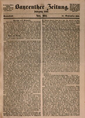 Bayreuther Zeitung Samstag 21. September 1850