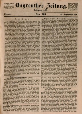 Bayreuther Zeitung Sonntag 22. September 1850