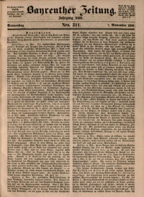 Bayreuther Zeitung Donnerstag 7. November 1850