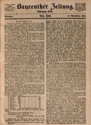 Bayreuther Zeitung Dienstag 12. November 1850