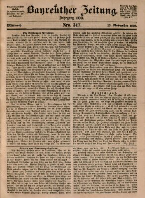 Bayreuther Zeitung Mittwoch 13. November 1850