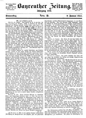 Bayreuther Zeitung Donnerstag 9. Januar 1851