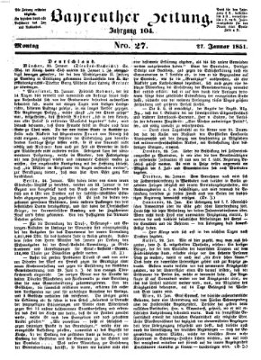 Bayreuther Zeitung Montag 27. Januar 1851