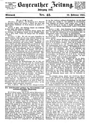 Bayreuther Zeitung Mittwoch 12. Februar 1851