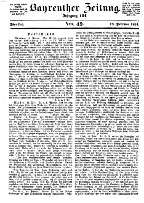 Bayreuther Zeitung Dienstag 18. Februar 1851