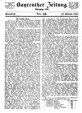 Bayreuther Zeitung Samstag 22. Februar 1851