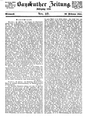 Bayreuther Zeitung Mittwoch 26. Februar 1851